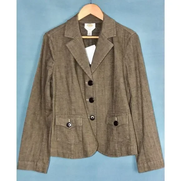 TALBOTS Designer Herringbone Equestrian Blazer Jacket Size 14 NEW!!! - Picture 2 of 6